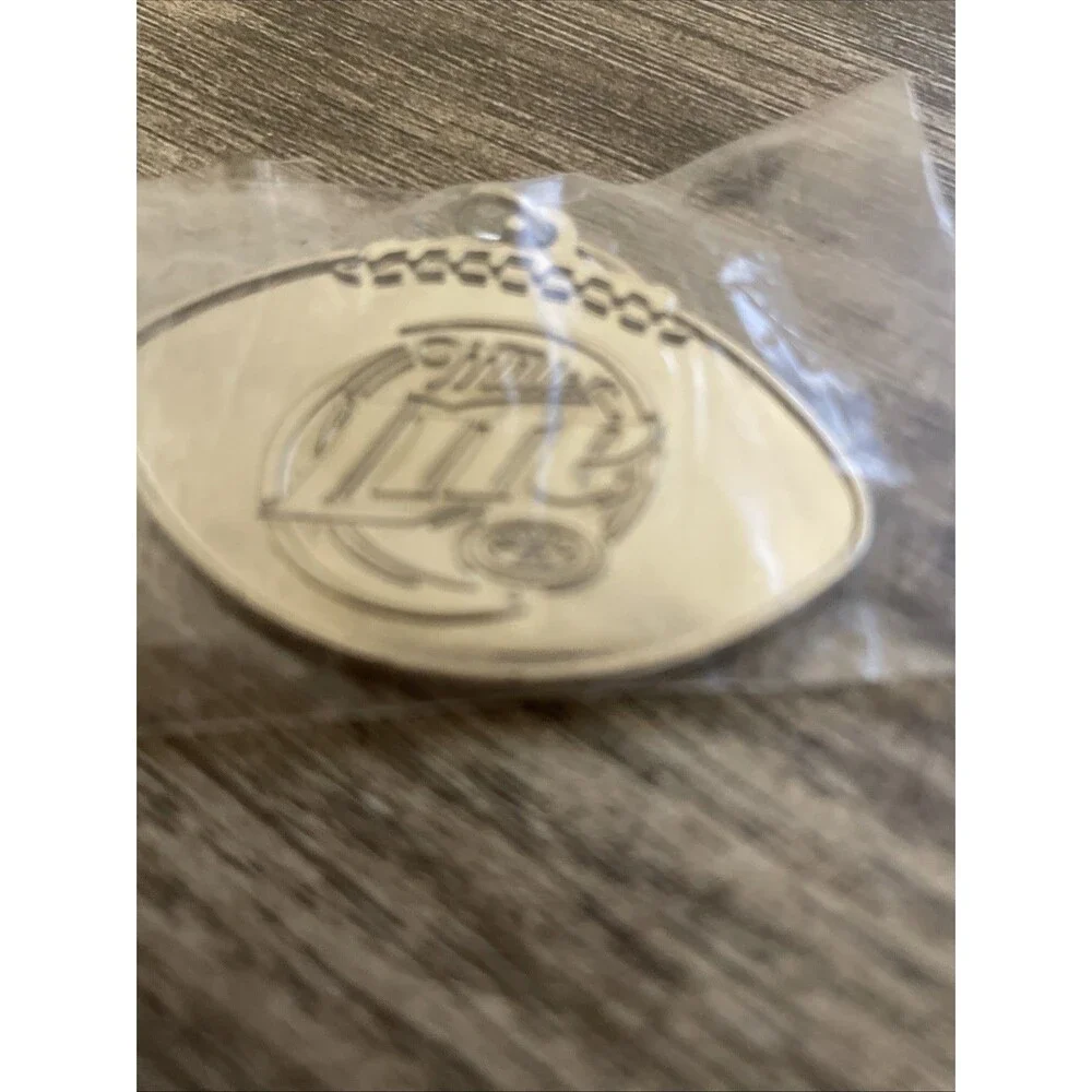 Miller Beer Keychain Football Silver Tone Metal